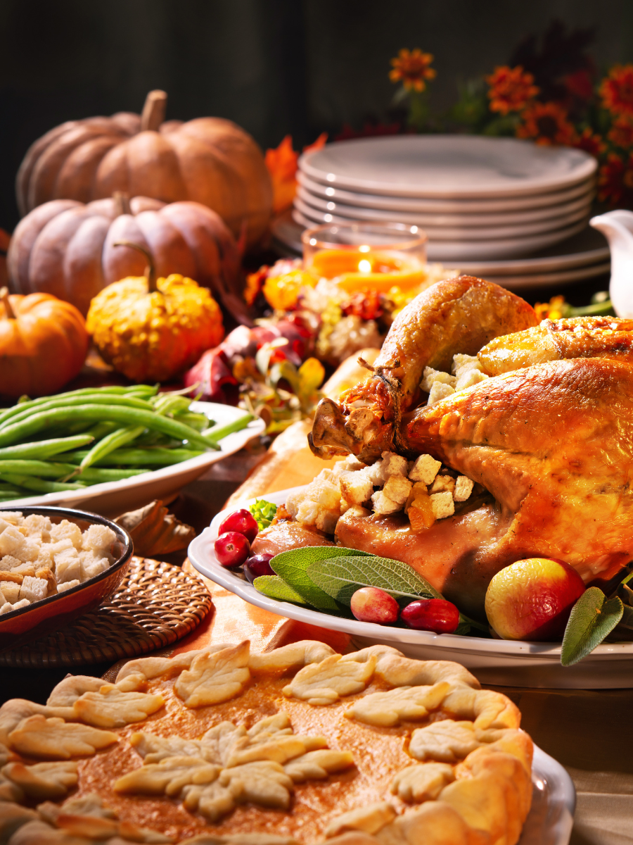 Thanksgiving feast table spread