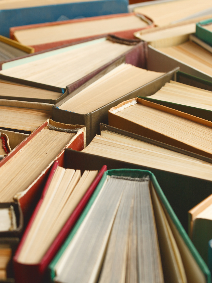 view of top of books standing on end